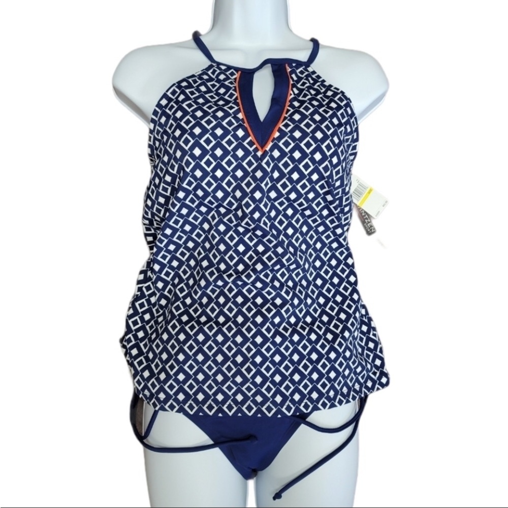 NWT Jantzen Sport Tankini Navy White High Neck Sz Small